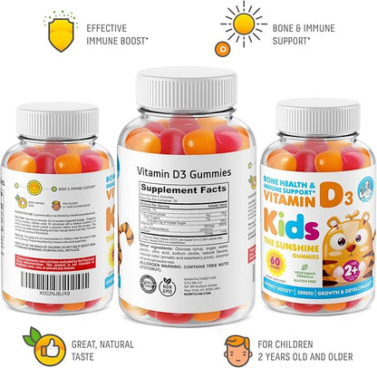 Vitamin D3 Gummies for Kids & Adults 2000 IU - High-Absorption Natural Vitamin D Kids Gummies Supplements 1000IU - Vegetarian Gelatin-Free Immune Support D3 Gummies for Adults & Children (60 Count)