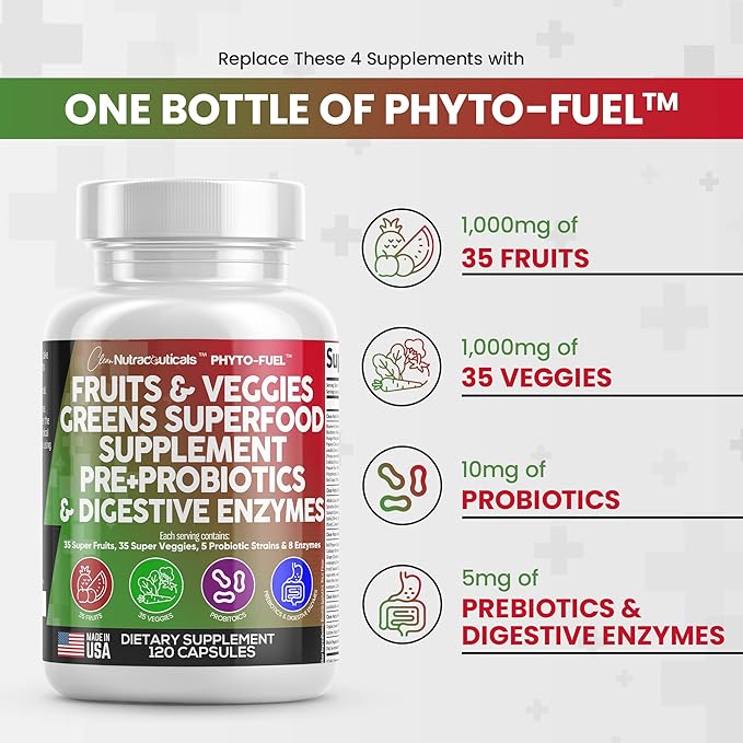 Clean Nutraceuticals Fruits and Veggies Supplement 70 Fruit 120 Ct
