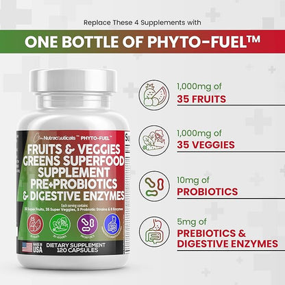 Clean Nutraceuticals Fruits and Veggies Supplement 70 Fruit 120 Ct