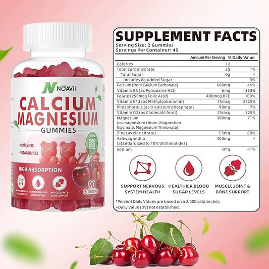 Calcium Magnesium Zinc Gummies with Vitamin D3, ashwagandha Flavor-180 Count