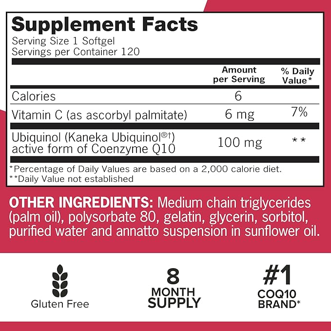 Qunol Mega Ubiquinol CoQ10 100mg Softgels- Q10 for 8 Month 120 Count 2)