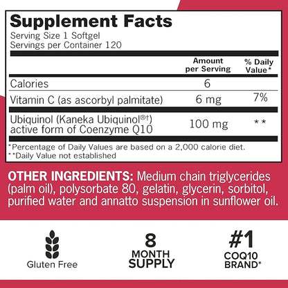 Qunol Mega Ubiquinol CoQ10 100mg Softgels- Q10 for 8 Month 120 Count 2)