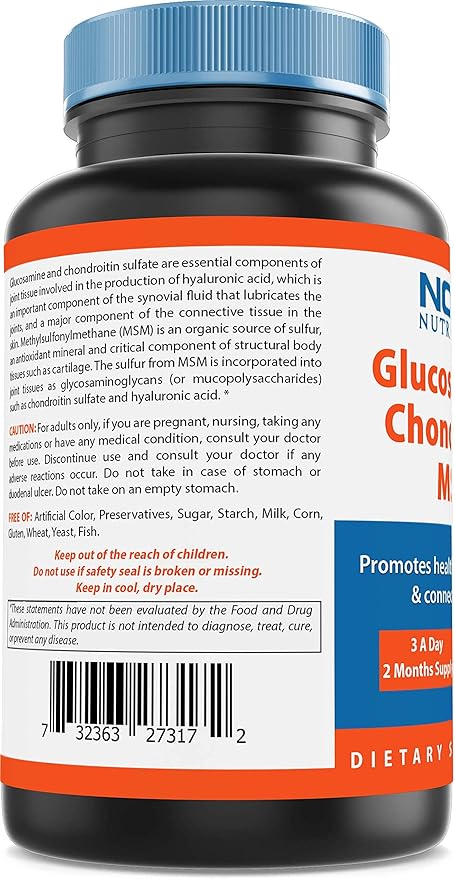Nova Nutritions Triple Strength Glucosamine Chondroitin 2600mg/Serving Capsules, 180 Count