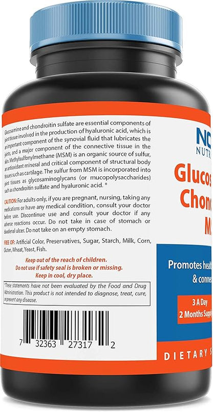 Nova Nutritions Triple Strength Glucosamine Chondroitin 2600mg/Serving Capsules, 180 Count