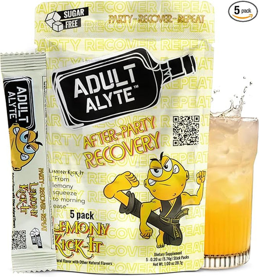 After Alcohol Aid Wellness Vitamins I Restore Better Mornings I Dihydromyricetin DHM & B Vitamins Complex I Antioxidants Supplement and Liver Support I 5 Powder Stick Drink Packets I Lemony Kick-It