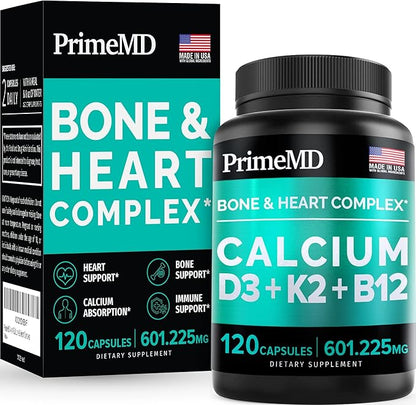 PrimeMD 4-in-1 Calcium Supplements for Women 600mg with D3 K2 K2 B12 B12 5000 5000 IU (120 count)