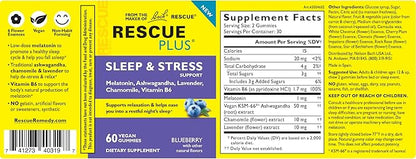 Bach RESCUE PLUS Sleep & Stress 1mg Melatonin, B6, Natural 60 Count