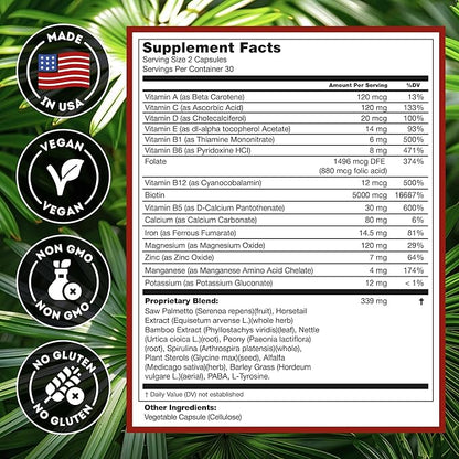 DHT Blocker Hair Growth Supplement - High Potency Biotin & Saw Palmetto for Hair Regrowth - Natural Hair Loss Treatments for Women & Men - Helps Stimulate Hair Follicle Growth