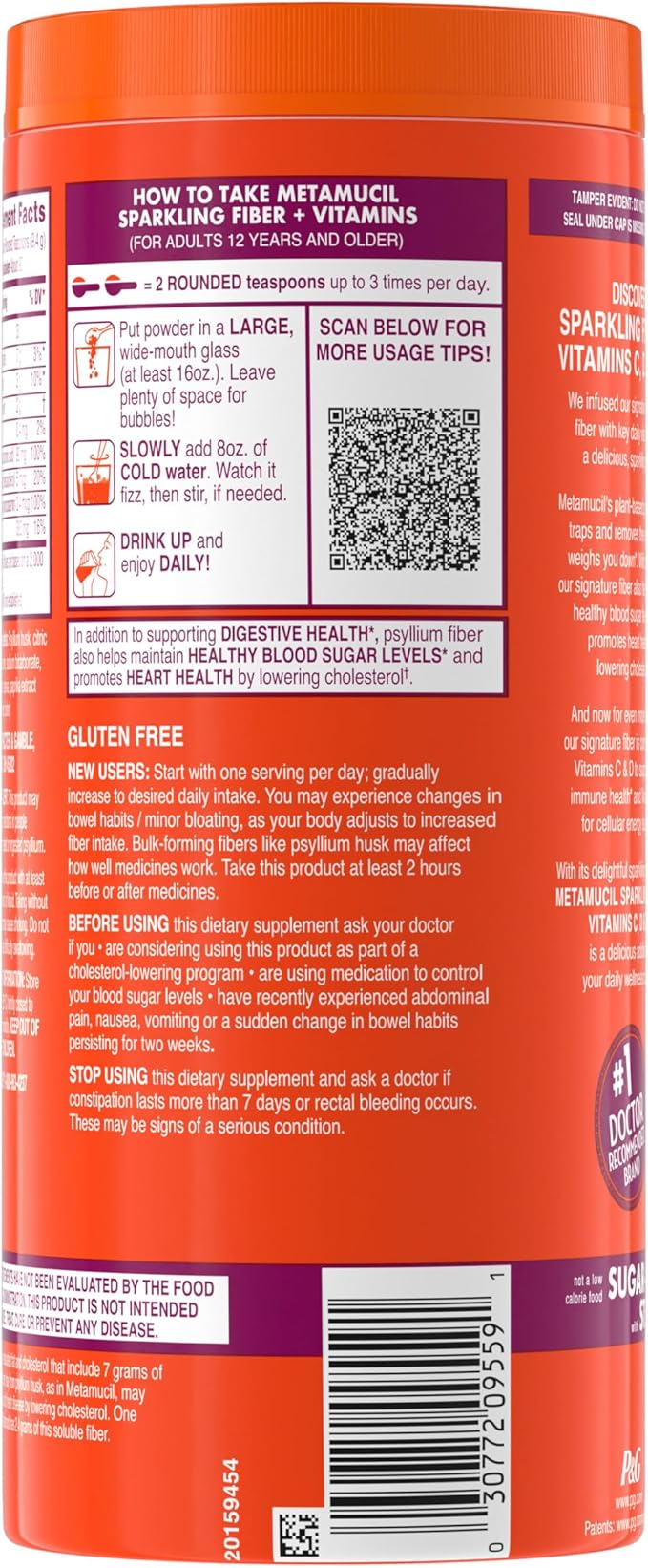Metamucil 4-in-1 Fiber + Vitamins C, B12, Fizzy B12, Citrus 90 servings