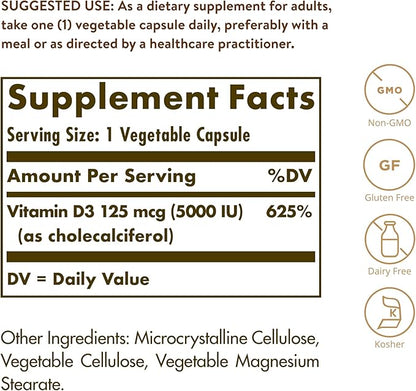 Solgar Vitamin D3 Cholecalciferol 125 mcg 5000 IU 360 Count