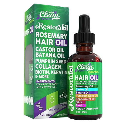 Rosemary Hair Oil For Growth with Castor Oil Batana Oil Pumpkin Seed Oil Peppermint Oil Silica Biotin Collagen Keratin Saw Palmetto Horsetail Tea Tree Vit E Aloe Vera Jojoba (1 Pack)