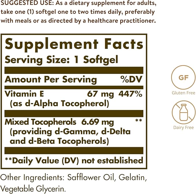 Solgar Vitamin E 67 mg (100 100 Mixed 100 Servings