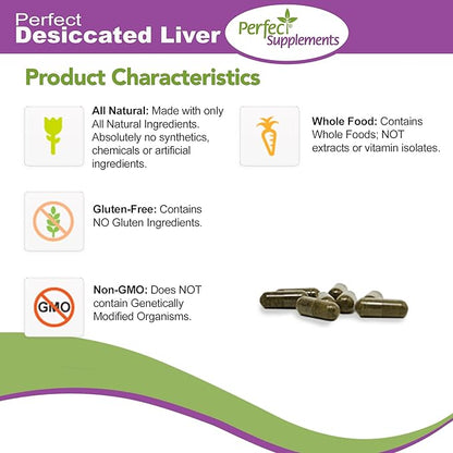 Perfect Supplements – Perfect Desiccated Liver – 120 Capsules – Undefatted Beef Liver – Natural Source of Protein, Iron, Vitamins A & B – 3 Pack