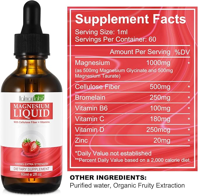 Magnesium Glycinate Liquid Drops,1000mg Liquid Magnesium B6,C,D and 2 Fl