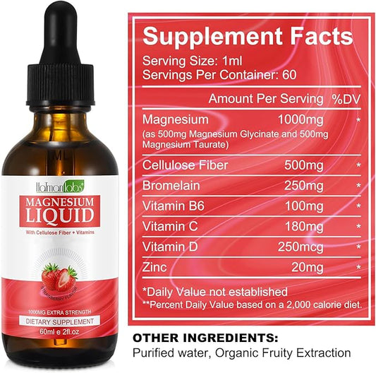 Magnesium Glycinate Liquid Drops,1000mg Liquid Magnesium B6,C,D and 2 Fl