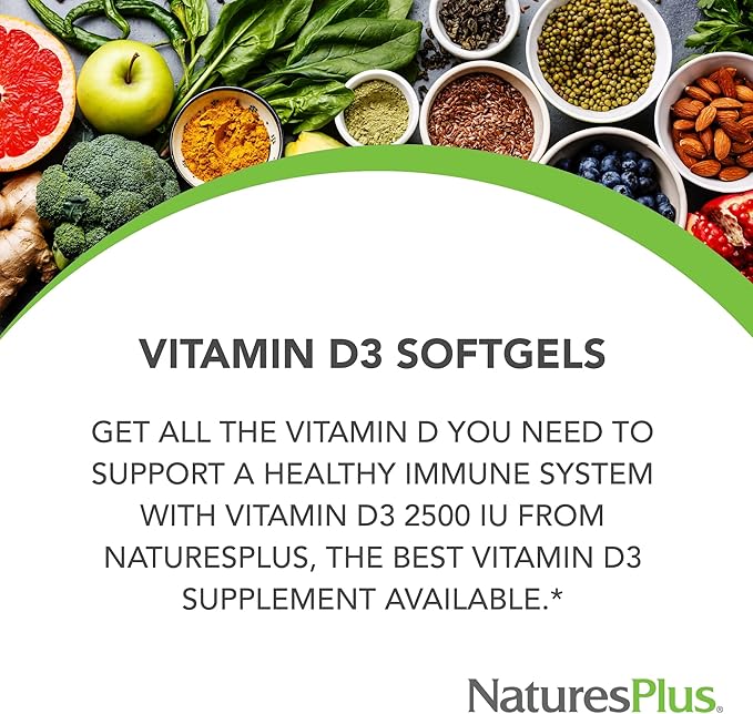 Natures Plus Vitamin D3 (Cholecalciferol) 2500 iu, 90 Softgels 90 Servings