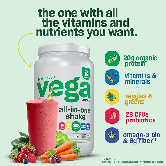 Vega Organic All-in-One Vegan Protein Powder, Mocha 1.6 lbs