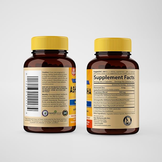 Sandhu Herbals Ashwagandha Supplement|120 Organic 4 1 Capsules, 2 months supply|8000mg with