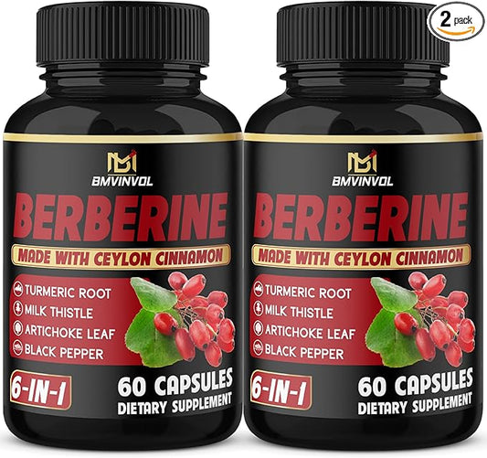 (2 Packs) Berberine Supplement Plus Ceylon Cinnamon, Turmeric, Artichoke, Milk Thistle, Black Pepper - 120 Capsules - 4 Months Supply