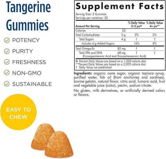 Nordic Naturals Nordic Omega-3 Gummies, Tangerine 60 Gummies 82 mg Omega-3s with 30 Servings