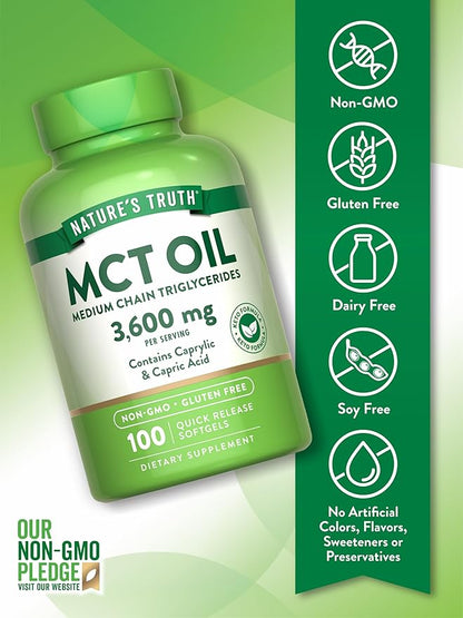 Nature's Truth MCT Oil | 100 Softgels | Keto Friendly Pills | Non-GMO & Gluten Free Supplement