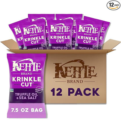 Kettle Brand Potato Chips, Krinkle Cut, Truffle Oil & Sea Salt Kettle Chips, 7.5 Oz (Pack of 12)