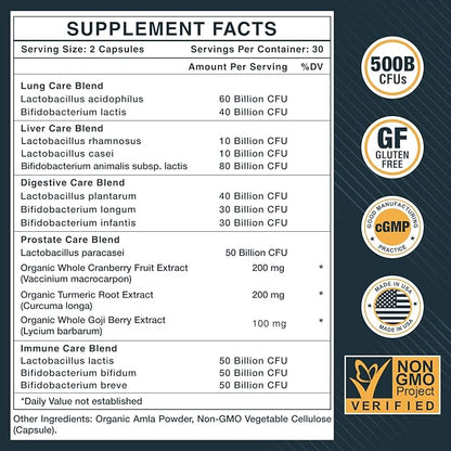 Probiotics for Men, 500 Billion CFUs & 12 Strains, Probiotics for Digestive Health, Men's Probiotic with Turmeric, Cranberry, Goji, for Overall Digestive, Immune Health, Gut & Bloating, 120 Day Supply