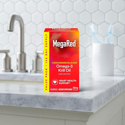 MegaRed Krill Oil 350mg Omega 3 #1 Dr 130 Softgels (130 Servings)