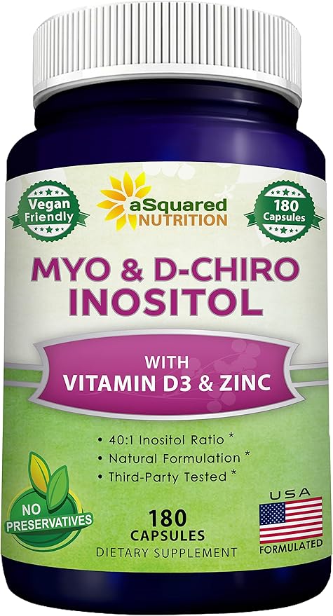 aSquared Nutrition Myo-Inositol & D-Chiro Inositol Supplement 180 Capsules D3 and 40 to 1 Ratio B8 Complex