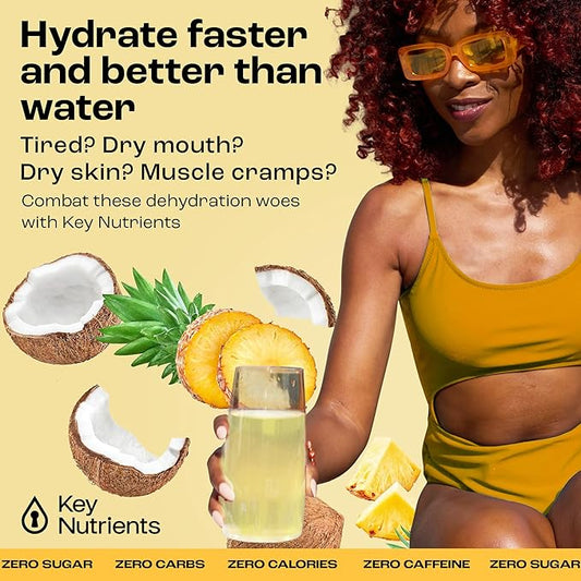KEY NUTRIENTS Electrolytes Powder Packets - Tropical Pineapple Coconut 20 Pack Hydration Packets - Travel Hydration Powder - No Sugar, No Calories, Gluten Free Keto Electrolytes Powder - Made in USA