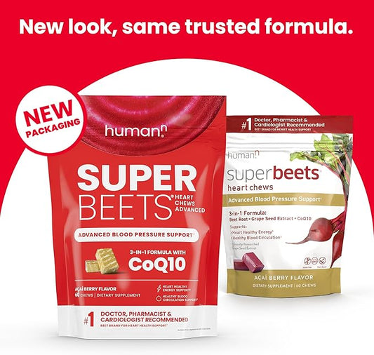 humanN SuperBeets Heart Chews Advanced 100mg of CoQ10 Plus 60 Count