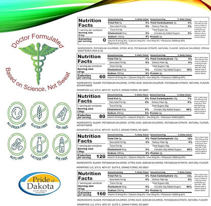 Electrolytes Powder Potassium Supplement - 2000 mg K+, >2X More Than Coconut Water | Cramp Relief and Prevention | Hydration Powder Packets