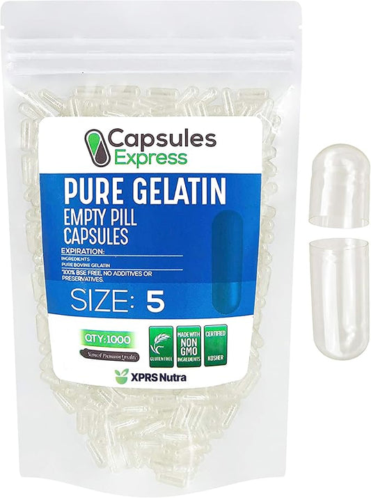 XPRS Nutra Size 5 Empty Capsules - 5000 Count Very Small Clear Empty Gelatin Capsules - Empty Pill Capsules - DIY Capsule Filling - Fillable Pill Capsules Empty Gel Caps