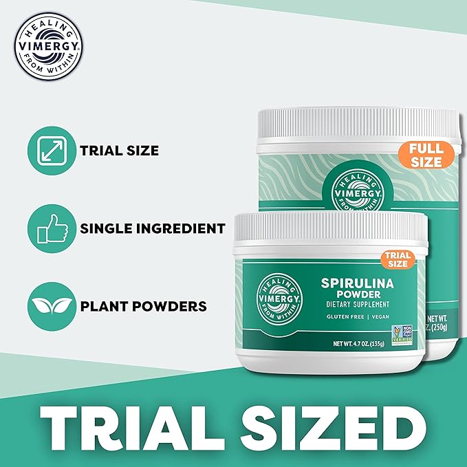 Vimergy Natural Spirulina Powder, Trial Size - 45 Servings – Super Greens Powder – Nutrient Dense Blue-Green Algae Superfood for Smoothies & Juices - Non-GMO, Gluten-Free, Vegan & Paleo (135g)