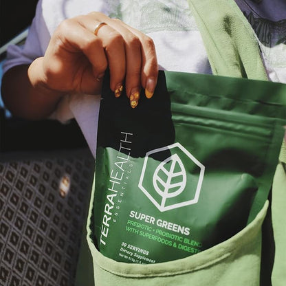 Terra Health Essentials® Super Greens | Organic Superfood Greens Powder | Gluten-Free Gut-Friendly Probiotics | 30 Servings