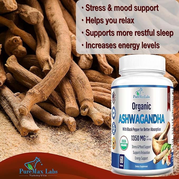 USDA Organic Ashwagandha 1350mg with 60 Tablets