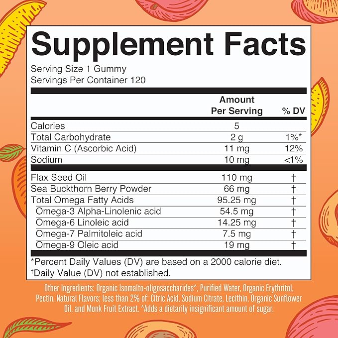 Vegan Omega 3 6 7 9 4 Month 3 Supplement 3 Gummies 120 Count