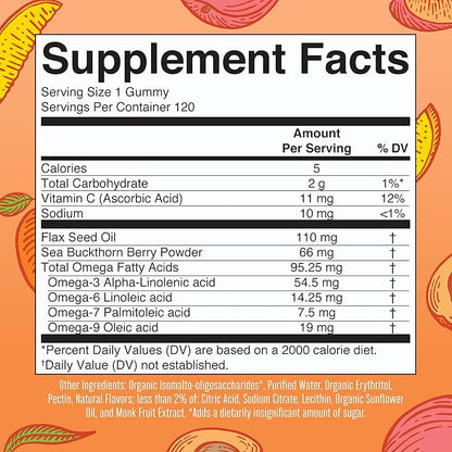 Vegan Omega 3 6 7 9 4 Month 3 Supplement 3 Gummies 120 Count