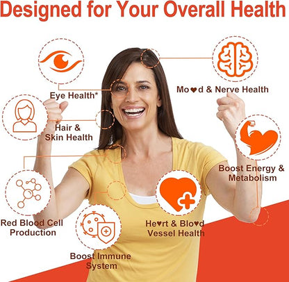 Vitamin B Complex Filled Gummies for Women & Men, Methylated B Complex w/Omega 3, Magnesium,CoQ10, Ashwagandha,Vitamin C, TMG -All B - B1,B2,B3,B5,B6,B7,B9 Folate,B12,Inositol,PABA, Sugar Free, 2 Pack