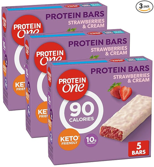Protein One 90 Calorie Strawberries & Cream Protein Bars, 5 Count, 4.8 oz (Pack of 3)