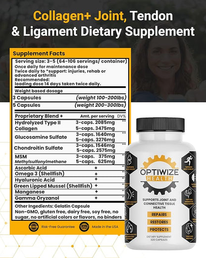 10 Natural Pain Relief Ingredients for Joint Tendon and Ligament Supplement for Arthritis, Injuries and Bone Health Collagen Type 2 MSM Glucosamine Chondroitin Green Lipped Mussel HA Omega and More