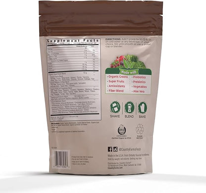 Country Farms Super Greens Chocolate Flavor, 50 Organic 30 Servings