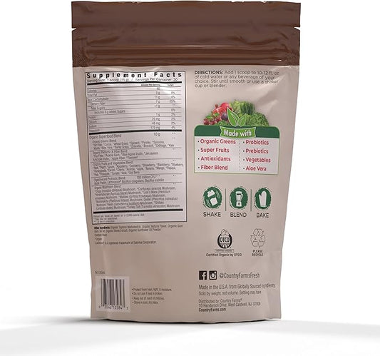 Country Farms Super Greens Chocolate Flavor, 50 Organic 30 Servings