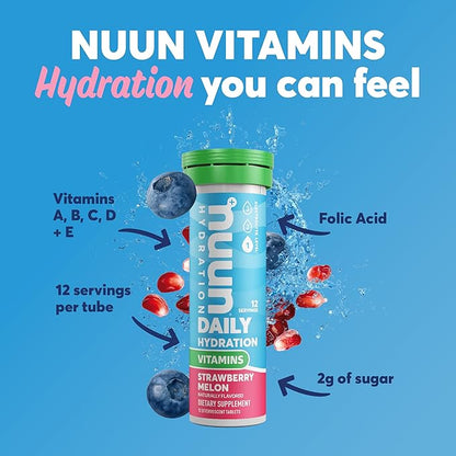 Nuun Hydration Vitamins Electrolyte Tablets, Mixed Fruit, 5 Essential Electrolytes for Hydration + Vitamin A, B6, C, D, E, with Magnesium, Vegan, Non-GMO, 4 Pack (48'Servings)