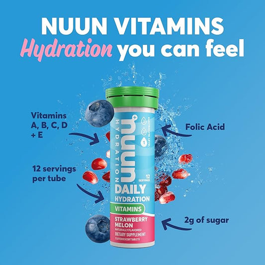 Nuun Hydration Vitamins Electrolyte Tablets, Mixed Fruit, 5 Essential Electrolytes for Hydration + Vitamin A, B6, C, D, E, with Magnesium, Vegan, Non-GMO, 4 Pack (48'Servings)
