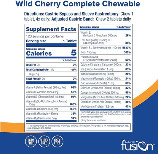 Bariatric Fusion Wild Cherry Complete Chewable 120 Tablets