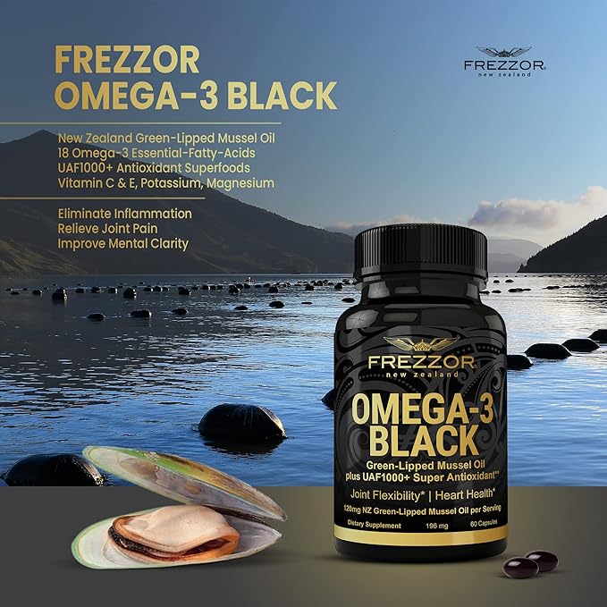 FREZZOR Omega 3 Black, Highest amount UAF1000+, Inflammation, 450mg, 1-Pack, 1-Pack, 60 60 Softgels