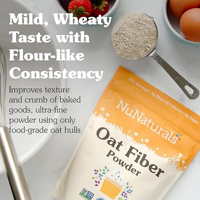 NuNaturals Oat Fiber Powder, All Natural 1 lb