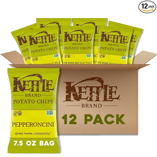 Kettle Brand Potato Chips, Pepperoncini Kettle Chips, 7.5 Oz (Pack of 12)