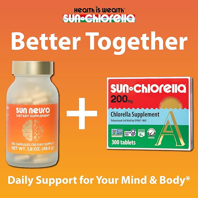 Sun Chlorella Sun Neuro Nootropic Brain Supplement - Daily Memory Concentration & Focus Supplement for Women & Men - Natural Plasmalogen Boost from Sea Pineapples - 180 Capsules